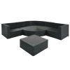 7-piece Outdoor Wicker Sofa Set; Rattan Sofa Lounger; With Striped Green Pillows; Conversation Sofa; For Patio; Garden; Deck; Black Wicker; Gray Cushi