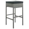 Patio 5-Piece Rattan Dining Table Set, PE Wicker Square Kitchen Table Set with Storage Shelf and 4 Padded Stools for Poolside, Garden, Gray Wicker+Dar