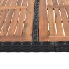 7-Piece Outdoor Patio Dining Set, Garden PE Rattan Wicker Dining Table and Chairs Set, Acacia Wood Tabletop, Stackable Armrest Chairs with Cushions (B