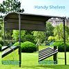 Outdoor 7Ft.Wx6.8Ft.H Steel Double Tiered Backyard Patio BBQ Grill Gazebo with Side Awning; Bar Counters and Hooks; Gray