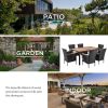7-Piece Outdoor Patio Dining Set, Garden PE Rattan Wicker Dining Table and Chairs Set, Acacia Wood Tabletop, Stackable Armrest Chairs with Cushions (B