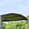 Outdoor 7Ft.Wx6.8Ft.H Steel Double Tiered Backyard Patio BBQ Grill Gazebo with Side Awning; Bar Counters and Hooks; Gray