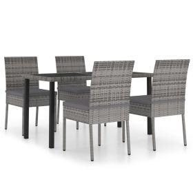 vidaXL 5 Piece Patio Dining Set Poly Rattan Gray (Color: Grey)