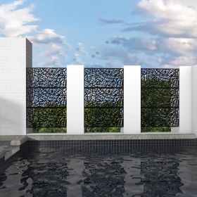 6.33 ft. H x 3.93 ft. W Laser Cut Metal Privacy Screen;  24"*48"*3 panels (Color: Black, Material: Galvanized steel)
