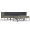 vidaXL 6 Piece Patio Lounge Set with Cushions Poly Rattan Gray