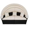 Outdoor rattan daybed sunbed with Retractable Canopy Wicker Furniture, Round Outdoor Sectional Sofa Set, black Wicker Furniture Clamshell Seating with